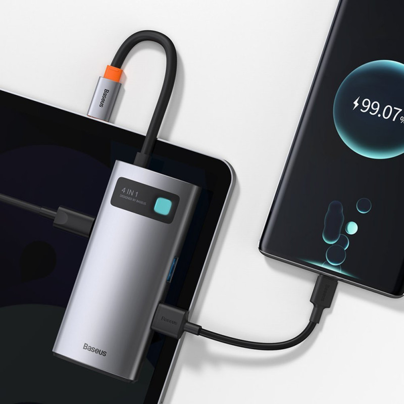 
4 viename daugiafunkcis HUB Metal Gleam USB-C į USB-C maitinimo tiekimas HDMI USB 3.2 USB 2.0
