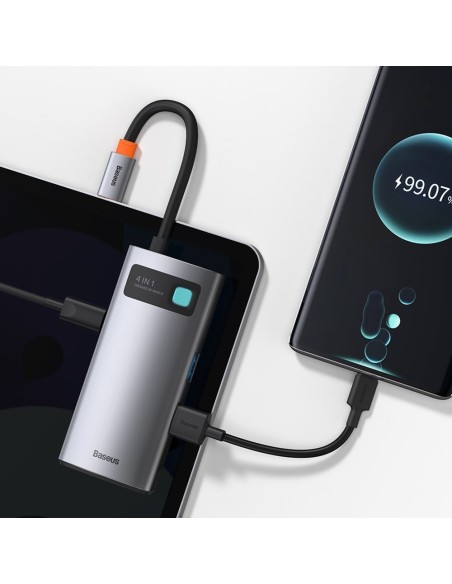 
4 viename daugiafunkcis HUB Metal Gleam USB-C į USB-C maitinimo tiekimas HDMI USB 3.2 USB 2.0
