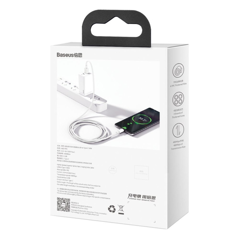 
Superior USB – USB-C laidas 66W 6A 2m – baltas
