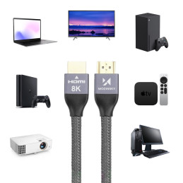 
Tvirtas ir patvarus HDMI 2.1 8K/ 4K/ 2K pintas kabelis 2m – sidabrinis
