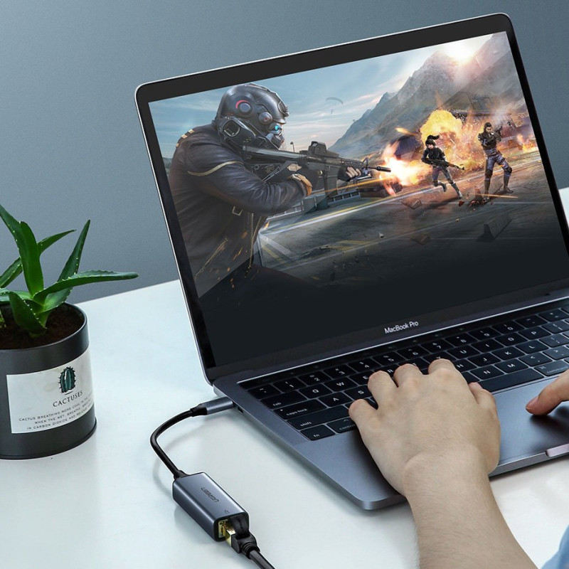 Išorinė RJ45 LAN tinklo plokštė – USB-C 1 Gigabit Ethernet – pilka