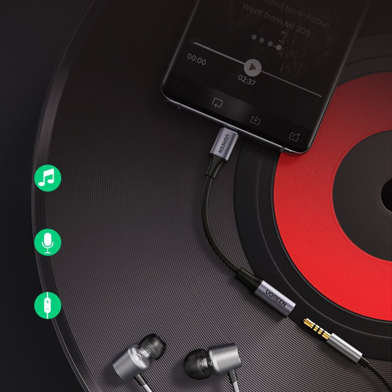 USB-C iki 3,5 mm Mini Jack 10 cm ausinių adapteris – juodas