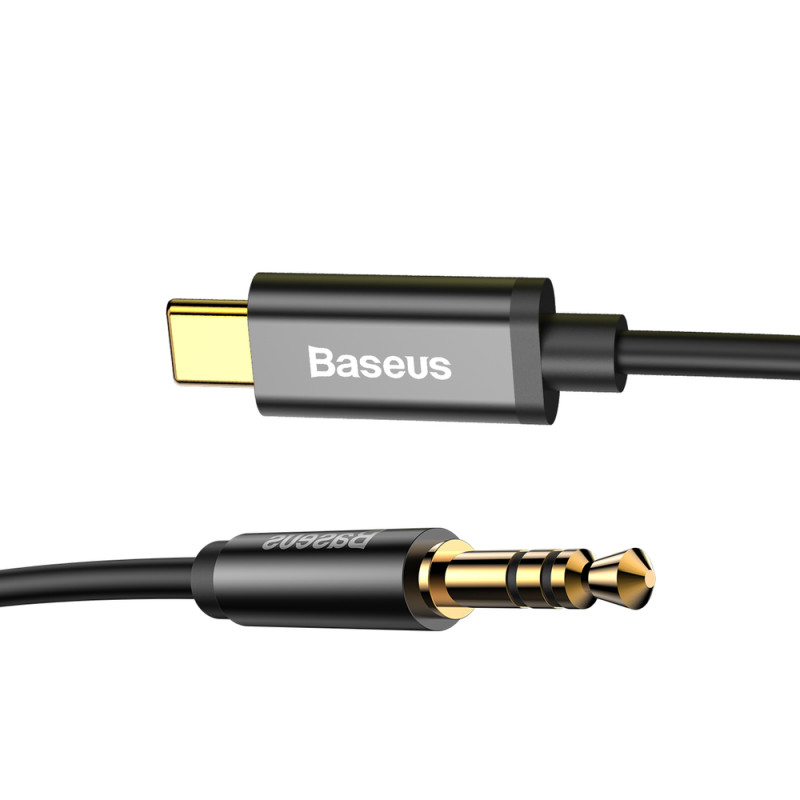 Stereo garso laidas AUX 3.5mm Mini Jack - USB-C 120cm - juodas