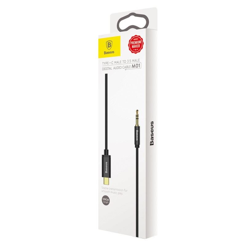 Stereo garso laidas AUX 3.5mm Mini Jack - USB-C 120cm - juodas