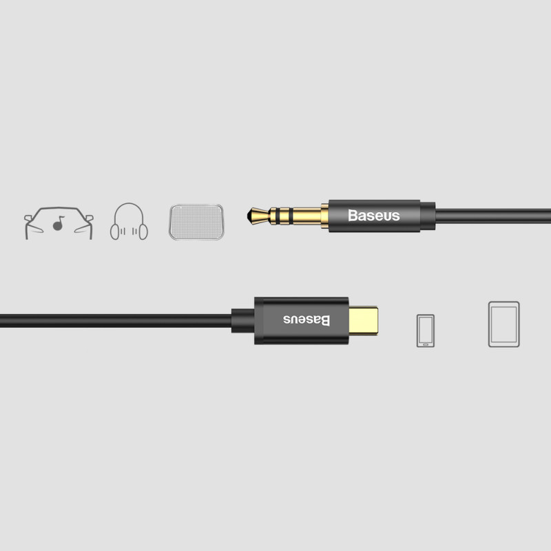 Stereo garso laidas AUX 3.5mm Mini Jack - USB-C 120cm - juodas
