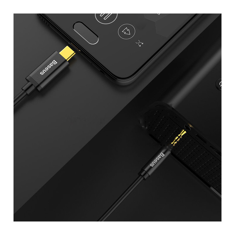 Stereo garso laidas AUX 3.5mm Mini Jack - USB-C 120cm - juodas