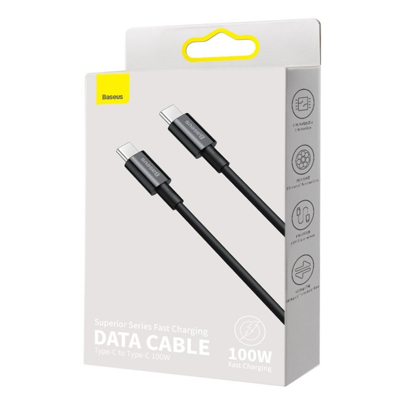 Puikus USB-C – USB-C greito įkrovimo laidas 100W 5A 2m – juodas