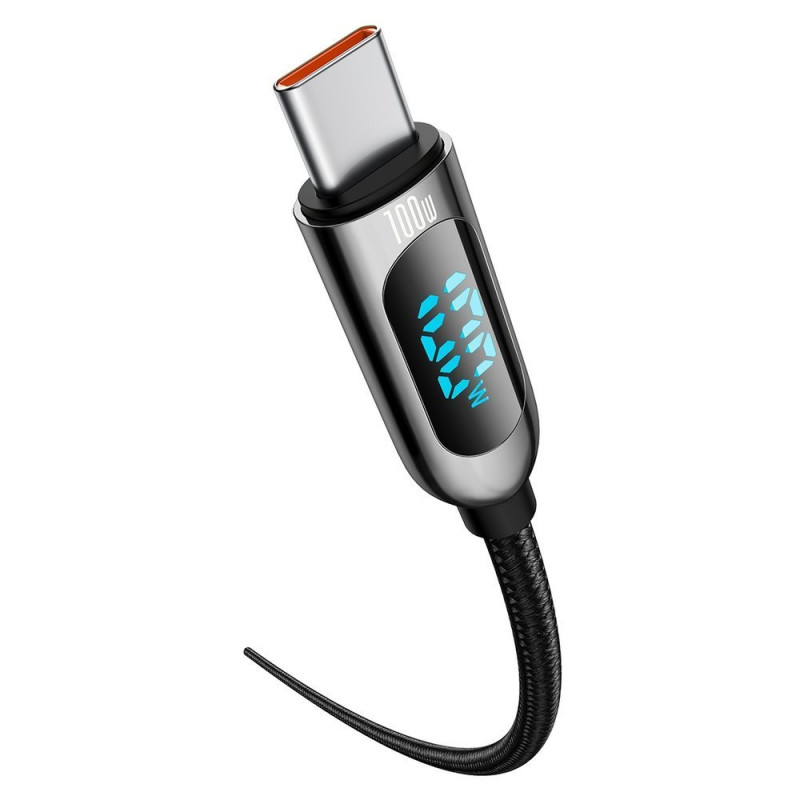 USB-C - USB-C laidas su galios matuoklio ekranu, 2m - juodas