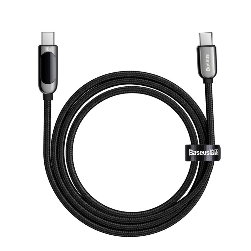 USB-C - USB-C laidas su galios matuoklio ekranu, 2m - juodas