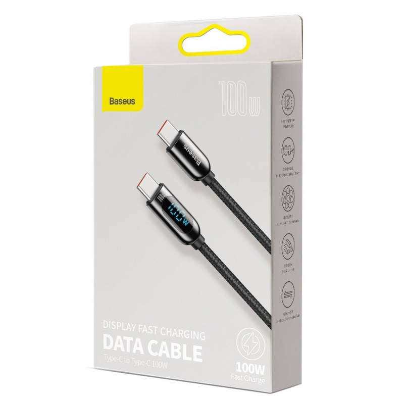 USB-C - USB-C laidas su galios matuoklio ekranu, 2m - juodas