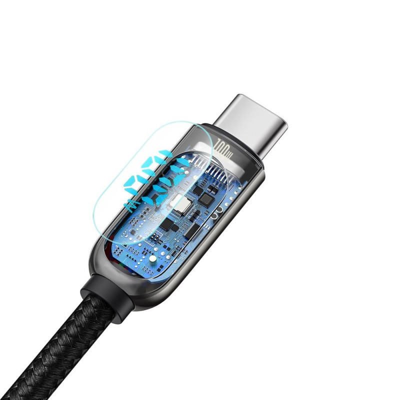 USB-C - USB-C laidas su galios matuoklio ekranu, 2m - juodas
