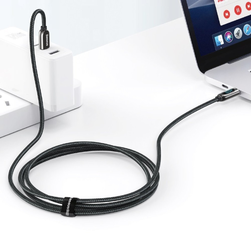 USB-C - USB-C laidas su galios matuoklio ekranu, 2m - juodas
