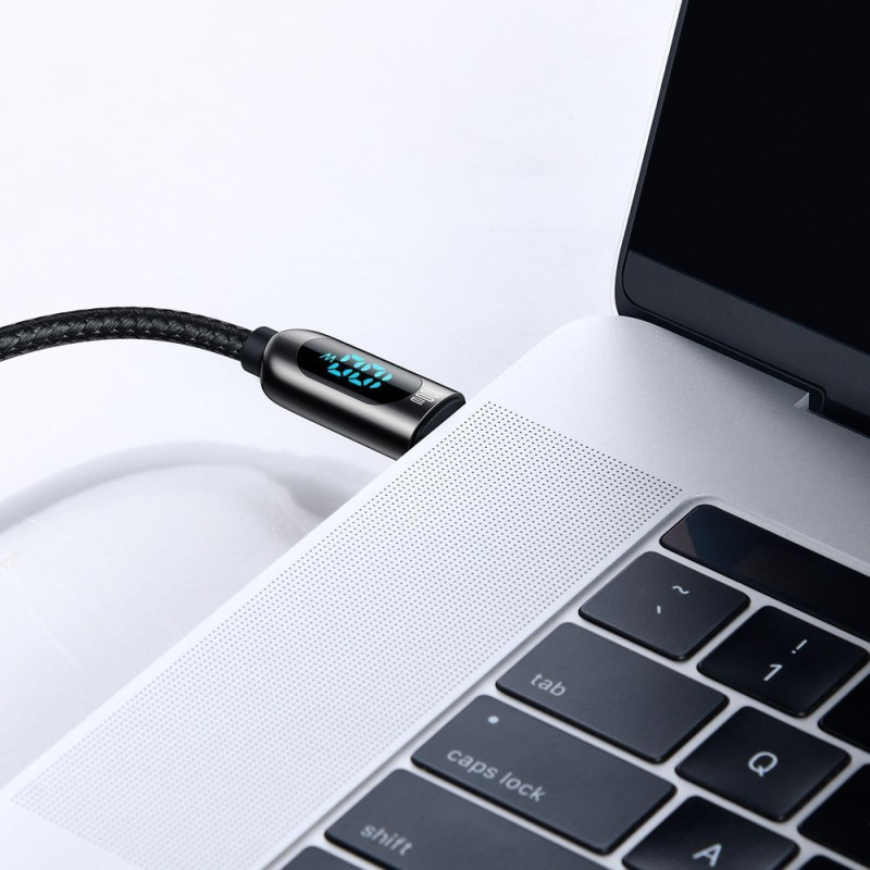 USB-C - USB-C laidas su galios matuoklio ekranu, 2m - juodas