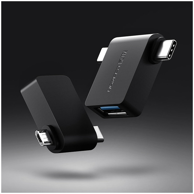 2in1 USB į USB-C / mikro USB OTG adapteris – juodas