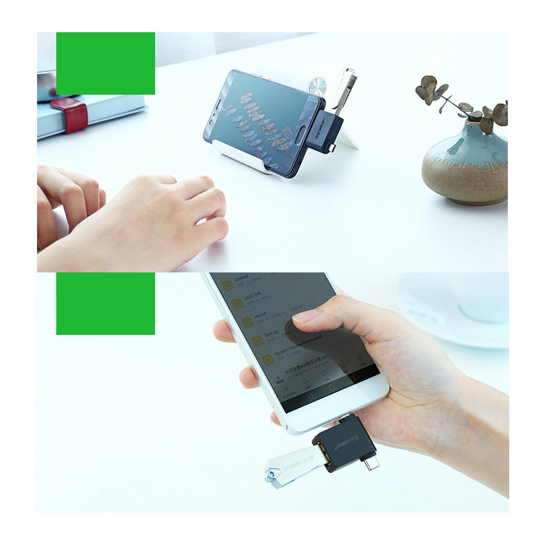 2in1 USB į USB-C / mikro USB OTG adapteris – juodas