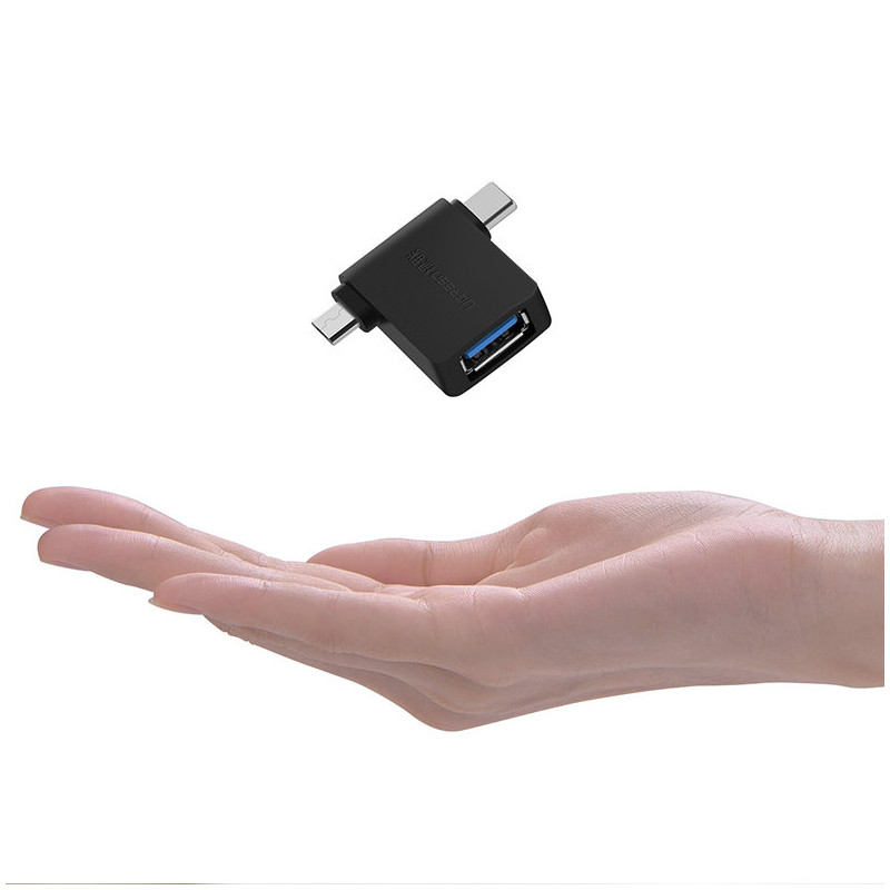2in1 USB į USB-C / mikro USB OTG adapteris – juodas