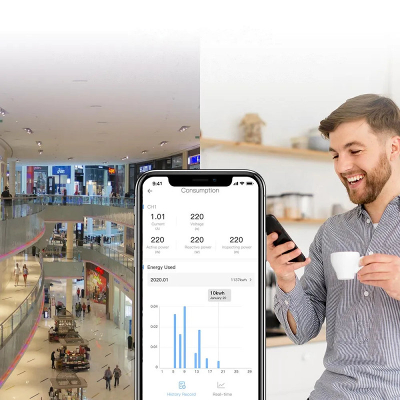 Išmanusis jungiklis energijos suvartojimo matuoklis WiFi Ethernet SPM-4Relay