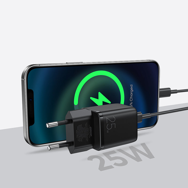 Mažas greitas įkroviklis, USB-C PD maitinimo šaltinis 5-12V 25W - juodas