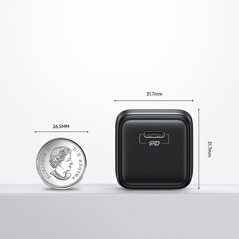 Mažas greitas įkroviklis, USB-C PD maitinimo šaltinis 5-12V 25W - juodas