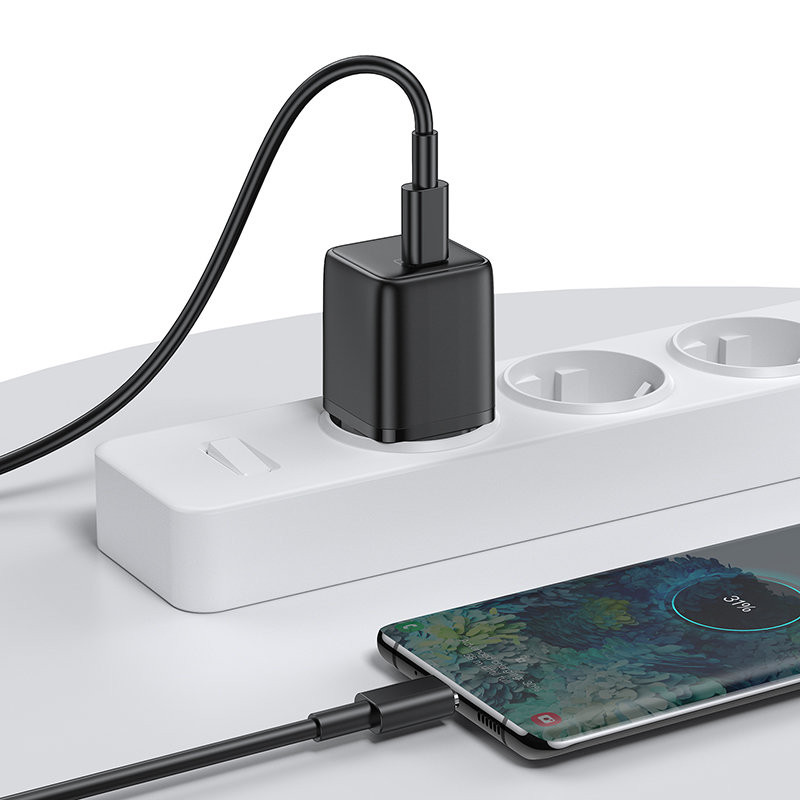 Mažas greitas įkroviklis, USB-C PD maitinimo šaltinis 5-12V 25W - juodas