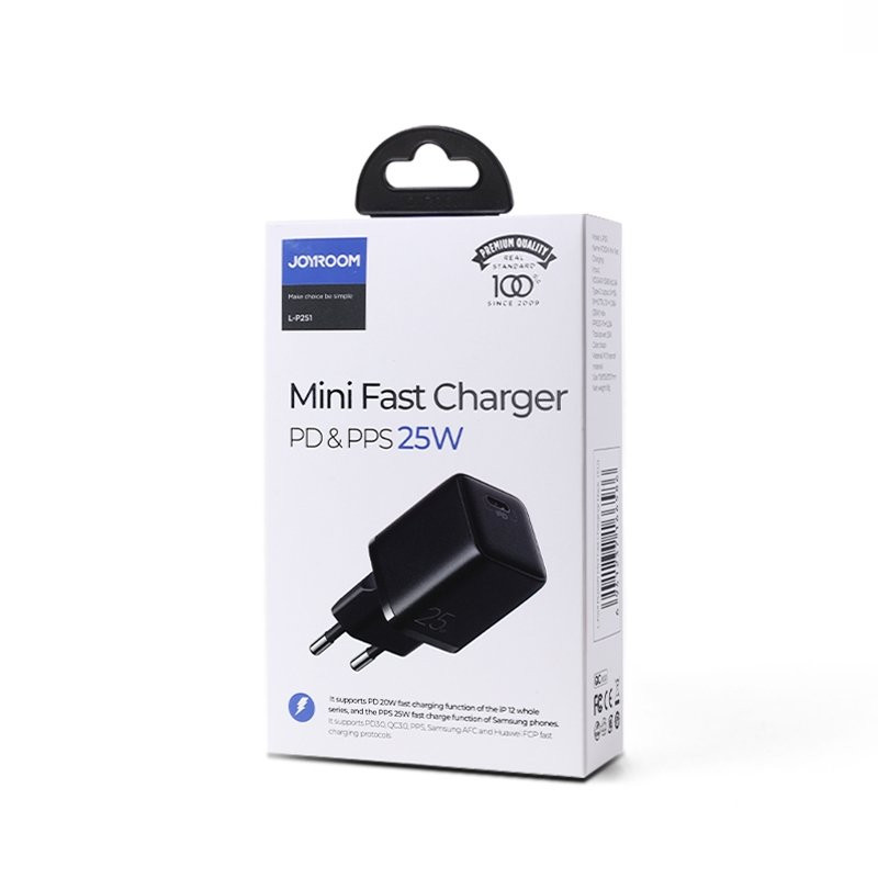 Mažas greitas įkroviklis, USB-C PD maitinimo šaltinis 5-12V 25W - juodas