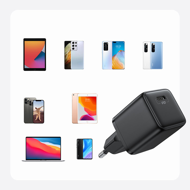 Mažas greitas įkroviklis, USB-C PD maitinimo šaltinis 5-12V 25W - juodas