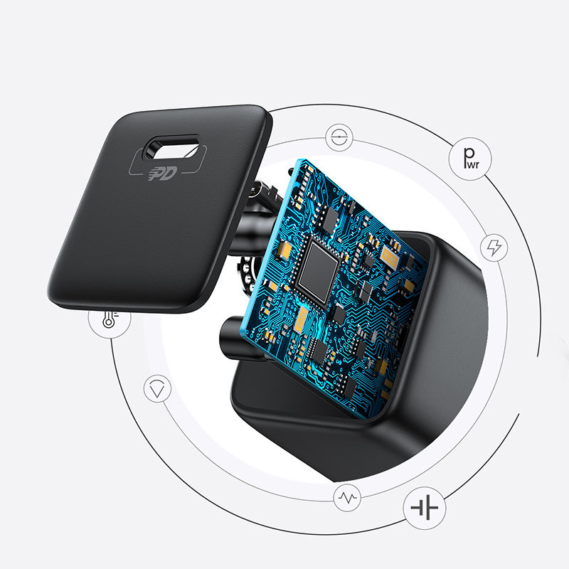 Mažas greitas įkroviklis, USB-C PD maitinimo šaltinis 5-12V 25W - juodas