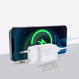 
Mažas greitas įkroviklis, USB-C PD maitinimo šaltinis 5-12V 25W - baltas
