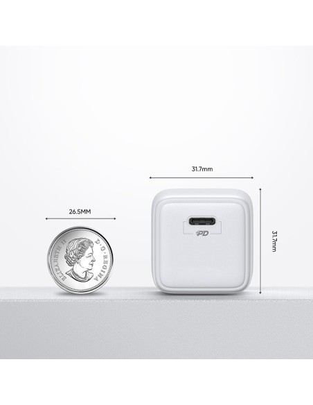 
Mažas greitas įkroviklis, USB-C PD maitinimo šaltinis 5-12V 25W - baltas
