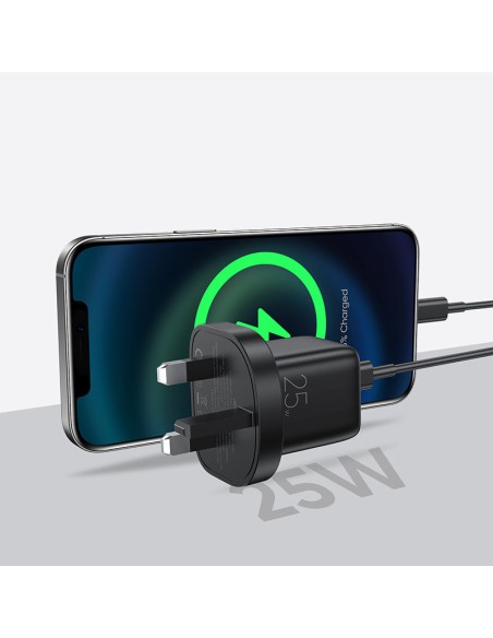 
Mažas greito įkroviklio maitinimo adapteris USB-C PD 5-12V 25W JK kištukas – juodas

