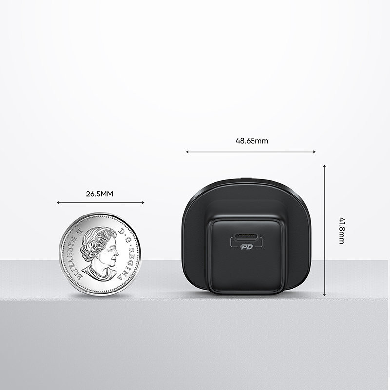 
Mažas greito įkroviklio maitinimo adapteris USB-C PD 5-12V 25W JK kištukas – juodas
