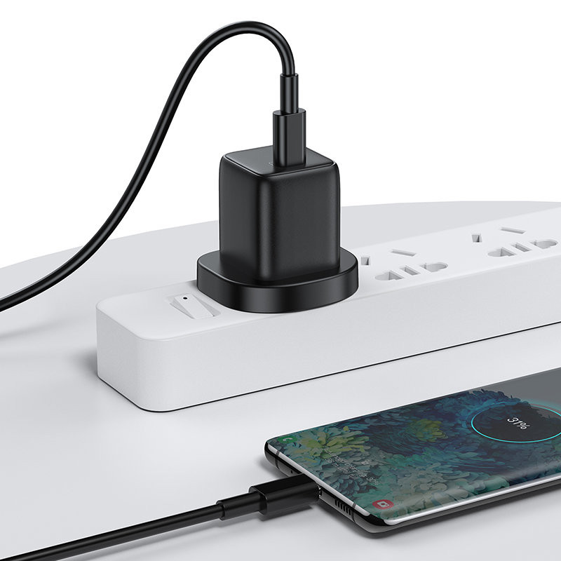 
Mažas greito įkroviklio maitinimo adapteris USB-C PD 5-12V 25W JK kištukas – juodas
