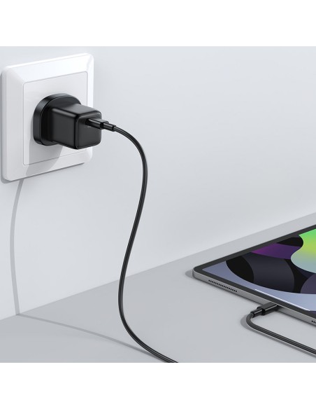 
Mažas greito įkroviklio maitinimo adapteris USB-C PD 5-12V 25W JK kištukas – juodas
