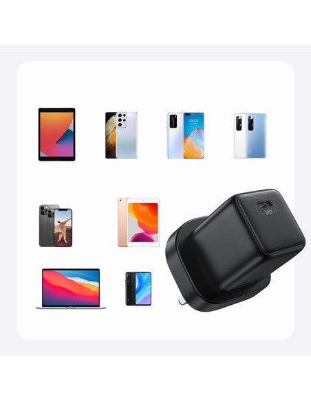 
Mažas greito įkroviklio maitinimo adapteris USB-C PD 5-12V 25W JK kištukas – juodas
