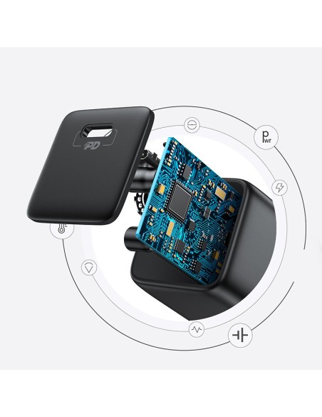 
Mažas greito įkroviklio maitinimo adapteris USB-C PD 5-12V 25W JK kištukas – juodas

