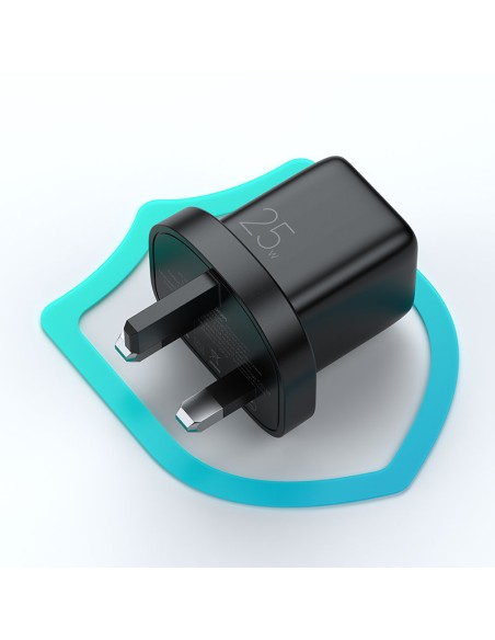 
Mažas greito įkroviklio maitinimo adapteris USB-C PD 5-12V 25W JK kištukas – juodas
