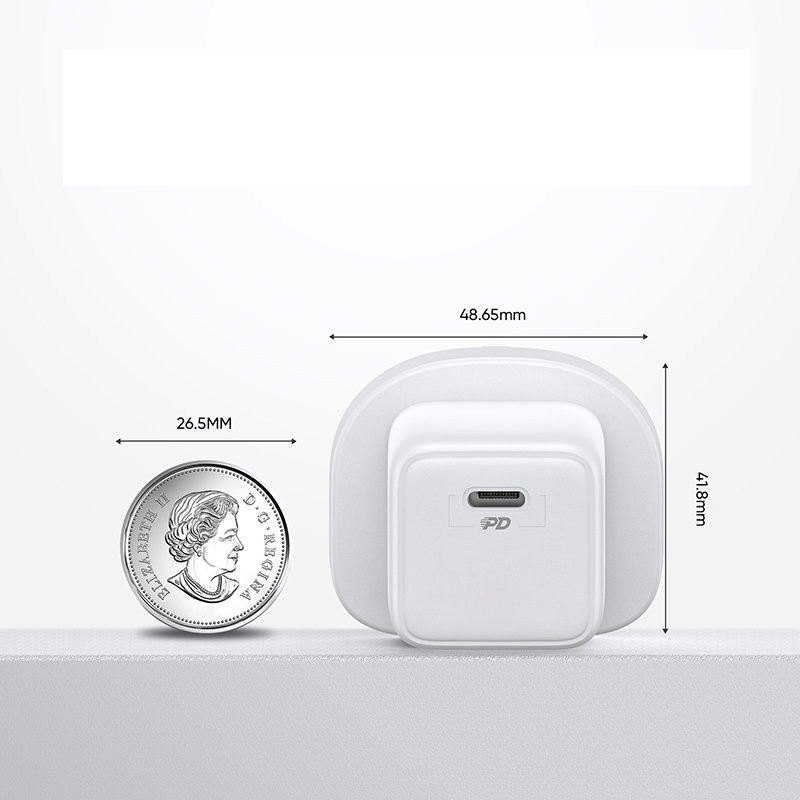 
Mažas greito įkroviklio maitinimo adapteris USB-C PD 5-12V 25W JK kištukas – baltas
