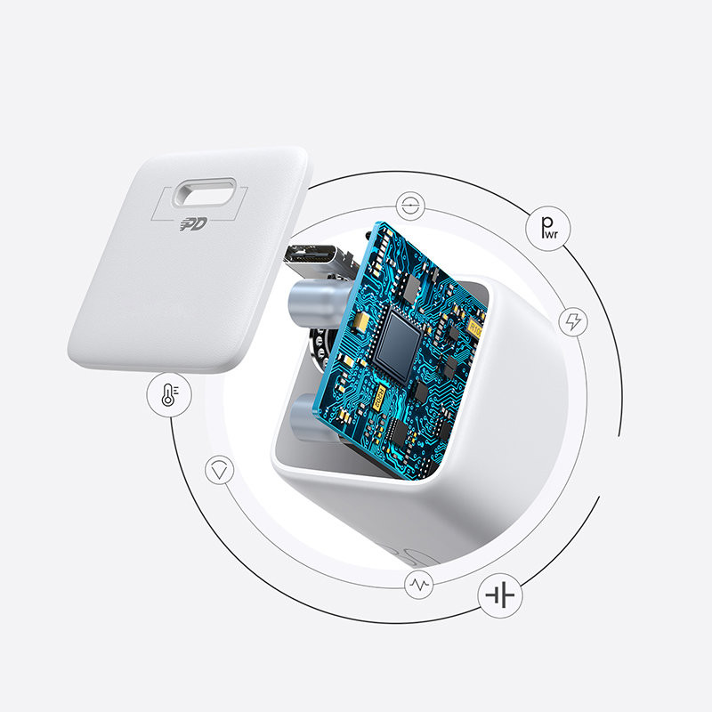 
Mažas greito įkroviklio maitinimo adapteris USB-C PD 5-12V 25W JK kištukas – baltas
