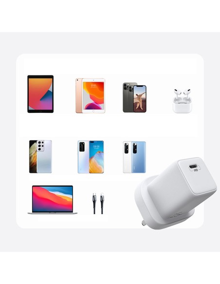 
Mažas greito įkroviklio maitinimo adapteris USB-C PD 5-12V 25W JK kištukas – baltas
