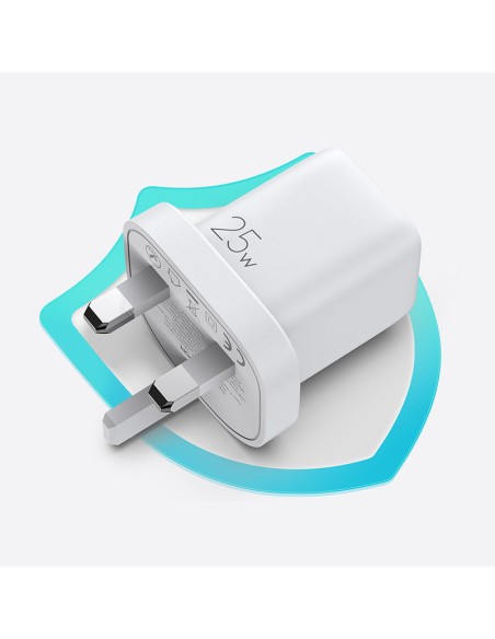 
Mažas greito įkroviklio maitinimo adapteris USB-C PD 5-12V 25W JK kištukas – baltas
