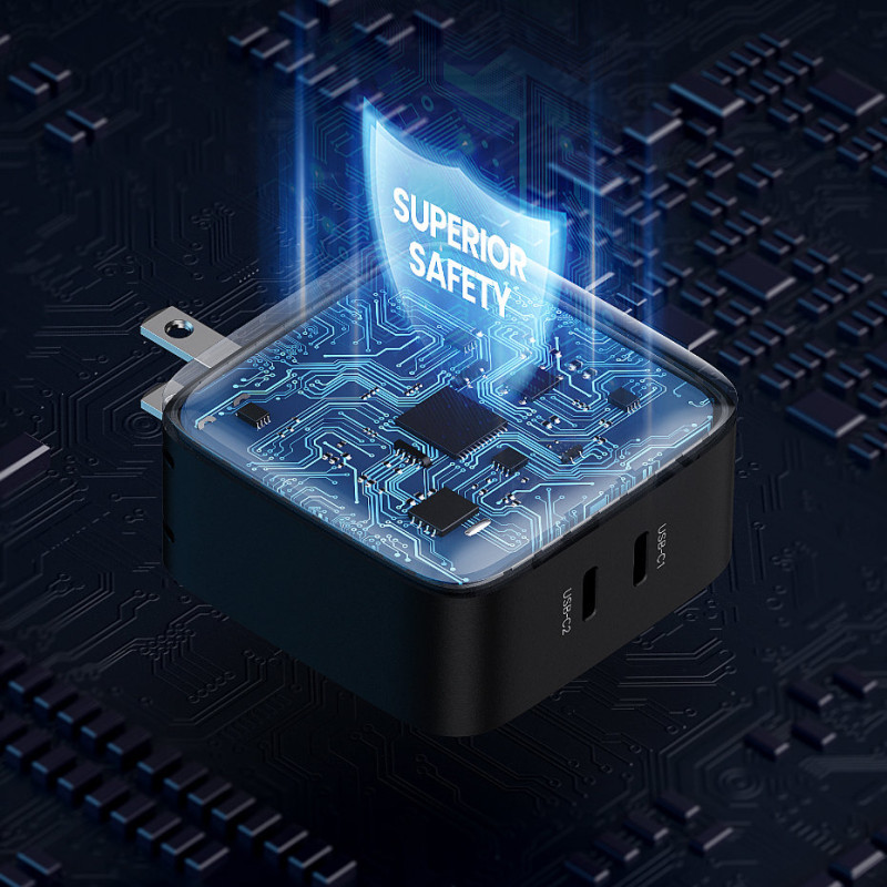 
2x USB-C 66W Power Delivery 3.0 Quick Charge 4.0 sieninis įkroviklis – juodas
