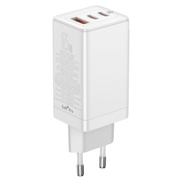 
GaN3 PRO greitas universalus sieninis įkroviklis 2x USB-C / USB + USB-C laidas 65W - baltas
