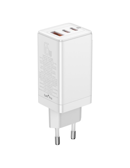 
GaN3 PRO greitas universalus sieninis įkroviklis 2x USB-C / USB + USB-C laidas 65W - baltas
