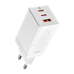 
GaN3 PRO greitas universalus sieninis įkroviklis 2x USB-C / USB + USB-C laidas 65W - baltas
