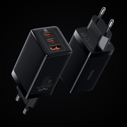 
GaN3 PRO greitas universalus sieninis įkroviklis 2x USB-C / USB + USB-C laidas 65W - baltas
