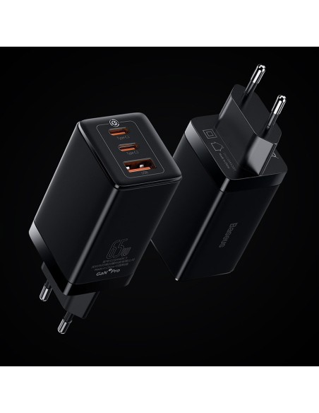 
GaN3 PRO greitas universalus sieninis įkroviklis 2x USB-C / USB + USB-C laidas 65W - baltas
