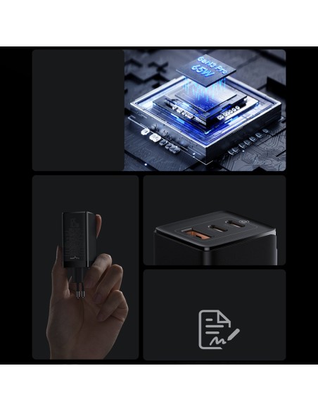 
GaN3 PRO greitas universalus sieninis įkroviklis 2x USB-C / USB + USB-C laidas 65W - baltas
