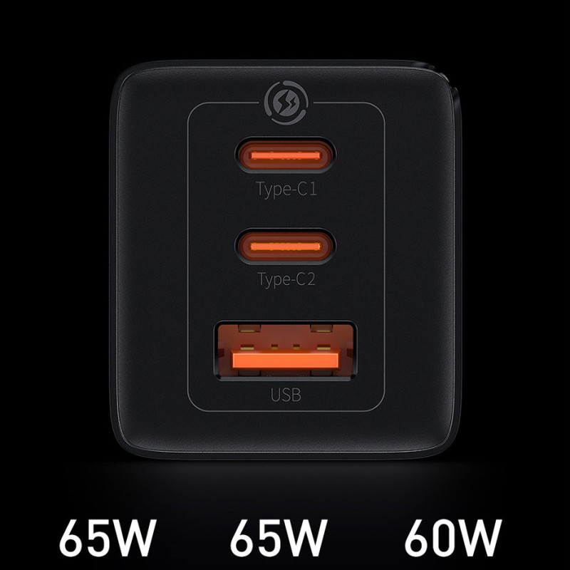 
GaN3 PRO greitas universalus sieninis įkroviklis 2x USB-C / USB + USB-C laidas 65W - baltas
