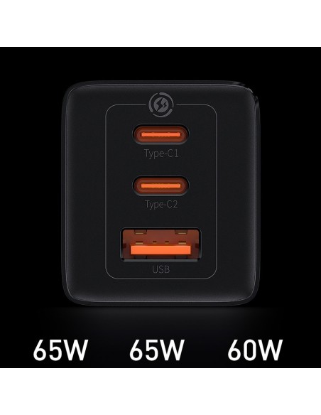 
GaN3 PRO greitas universalus sieninis įkroviklis 2x USB-C / USB + USB-C laidas 65W - baltas
