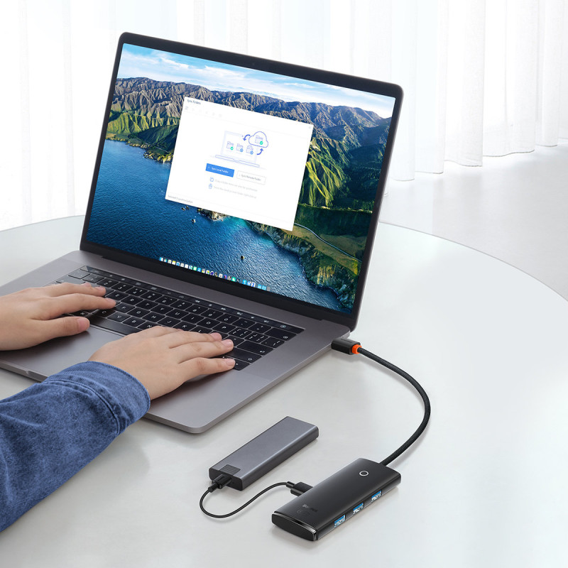 4 prievadų Lite serijos HUB skirstytuvas USB-A iki 4x USB-A 3.0 kabelis 25 cm – juodas